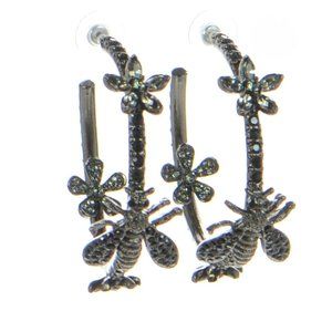 Oscar de la Renta Large Crystal Bee Hoop Earrings